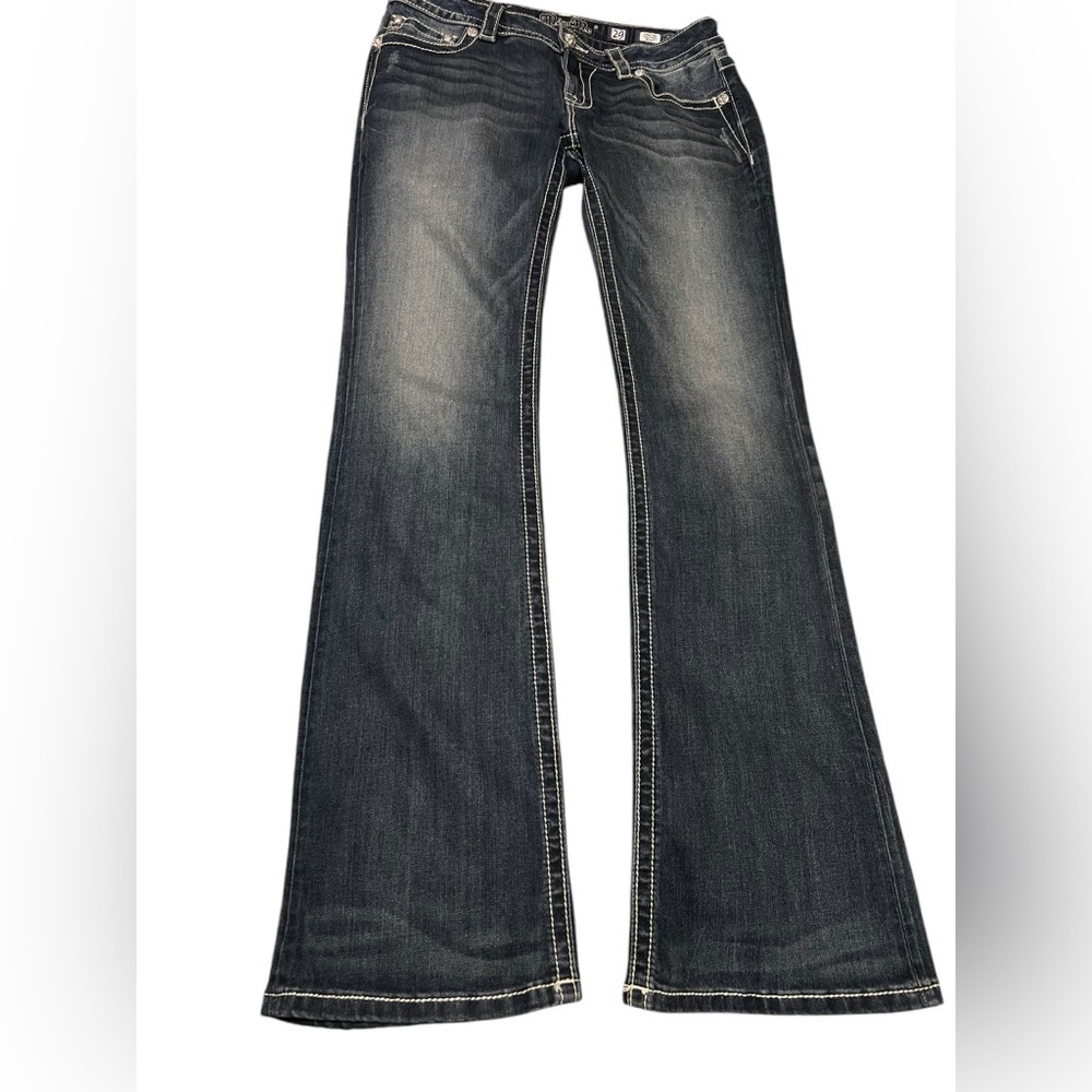 Miss Me Blue Flare Wide Leg Jeans with Vintage Fading
